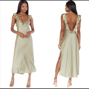 Show Me Your MuMu Serene Slip Dress in Moss Green Luxe Satin